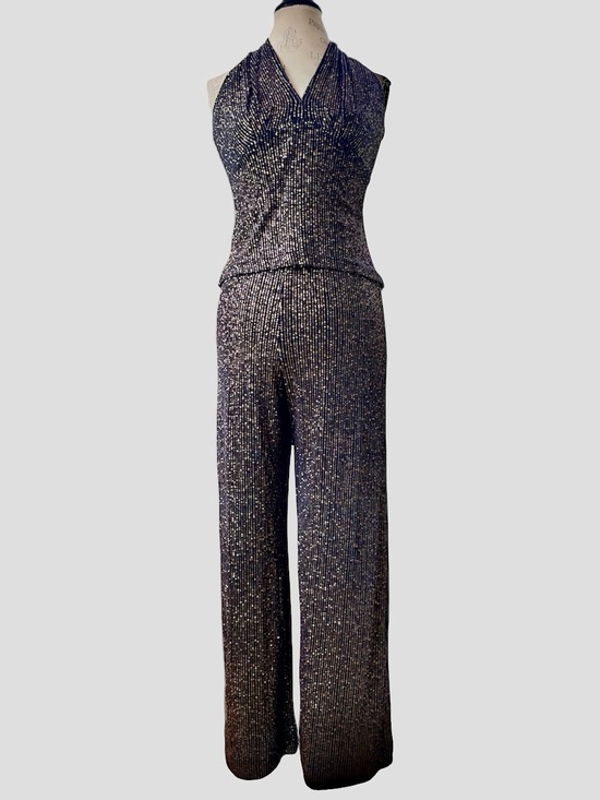 Jessica Howard Pants - Jessica Howard evenings vintage 80’s disco era bronze metallic  black set Small